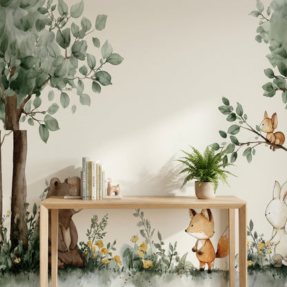 Whimsical Forest Wallpaper Animal Watercolor Wall Mural