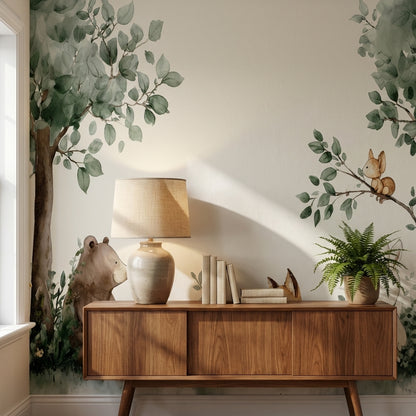 Whimsical Forest Wallpaper Animal Watercolor Wall Mural