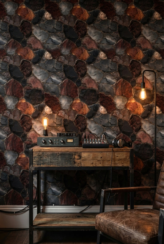 Rustic Multi-Color Stone Texture Wallpaper