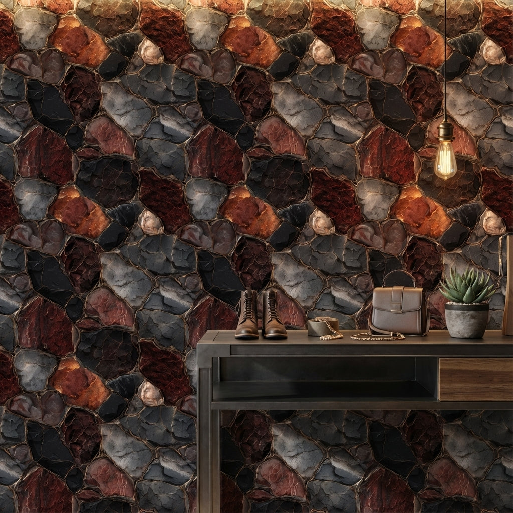 Rustic Multi-Color Stone Texture Wallpaper