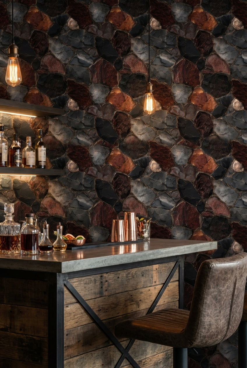 Rustic Multi-Color Stone Texture Wallpaper