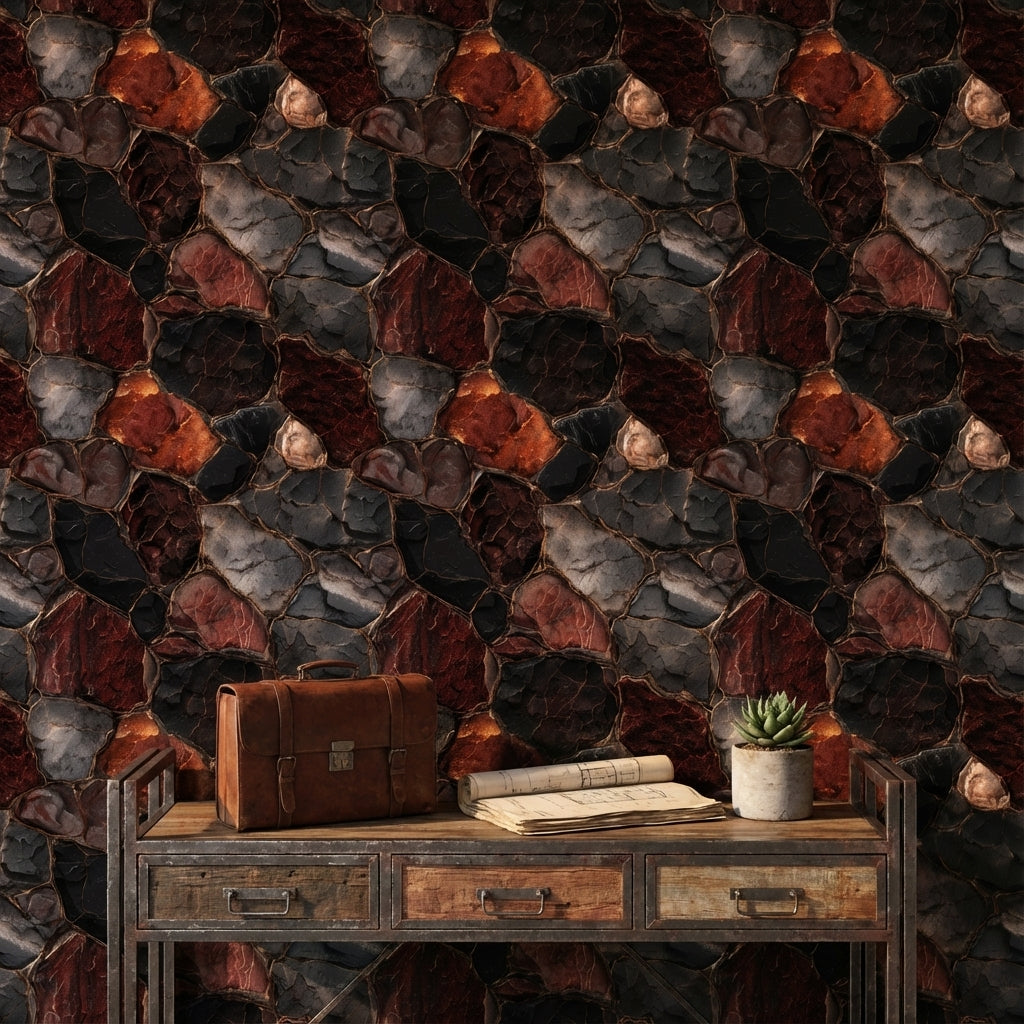 Rustic Multi-Color Stone Texture Wallpaper