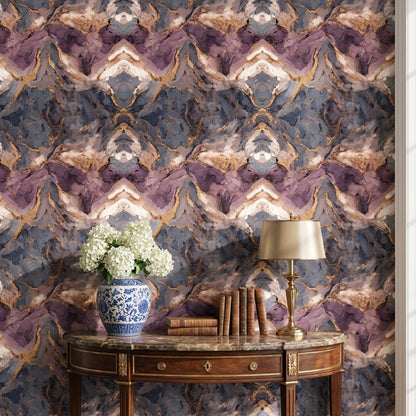 Rich Purple and Gold Look Abstract Geometric Wallpaper