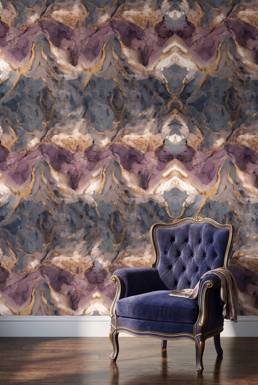 Rich Purple and Gold Look Abstract Geometric Wallpaper