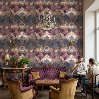 Rich Purple and Gold Look Abstract Geometric Wallpaper