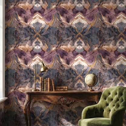 Rich Purple and Gold Look Abstract Geometric Wallpaper