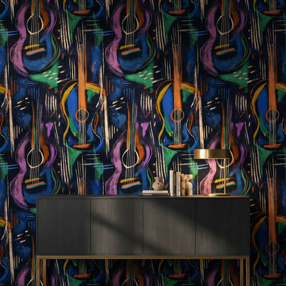 Dark Multicolor Abstract Guitar Music Wallpaper
