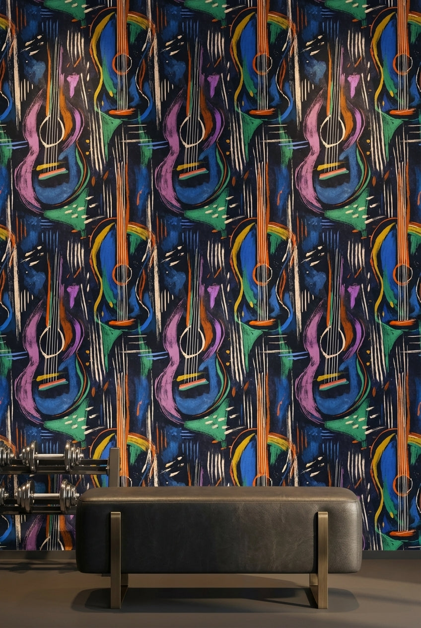 Dark Multicolor Abstract Guitar Music Wallpaper