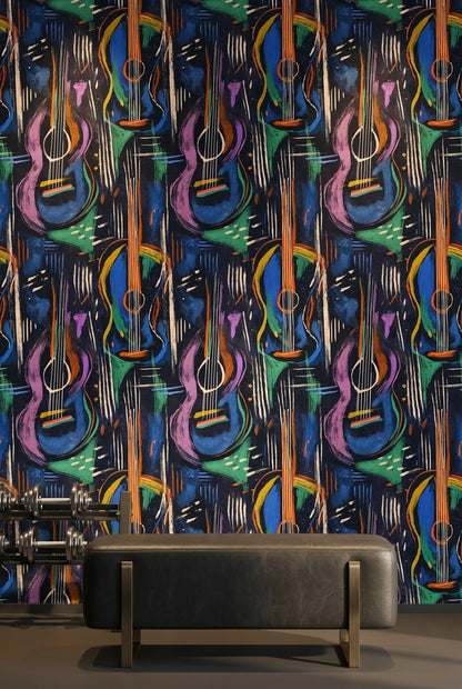 Dark Multicolor Abstract Guitar Music Wallpaper