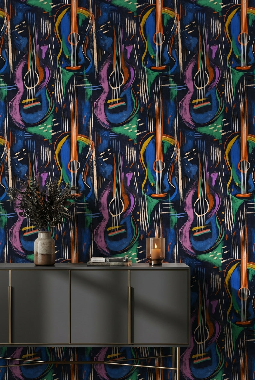 Dark Multicolor Abstract Guitar Music Wallpaper