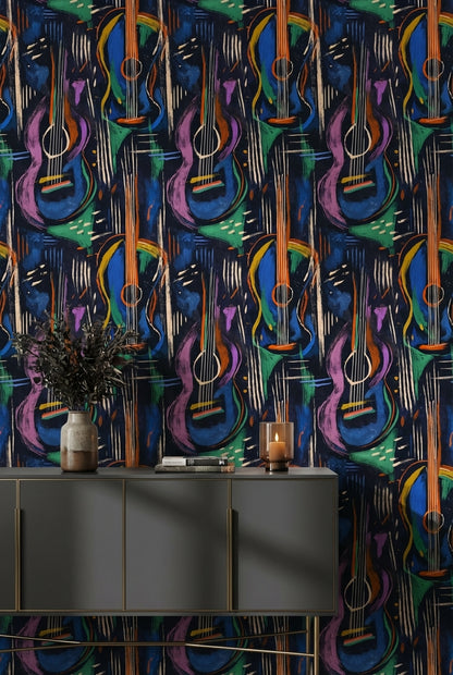 Dark Multicolor Abstract Guitar Music Wallpaper