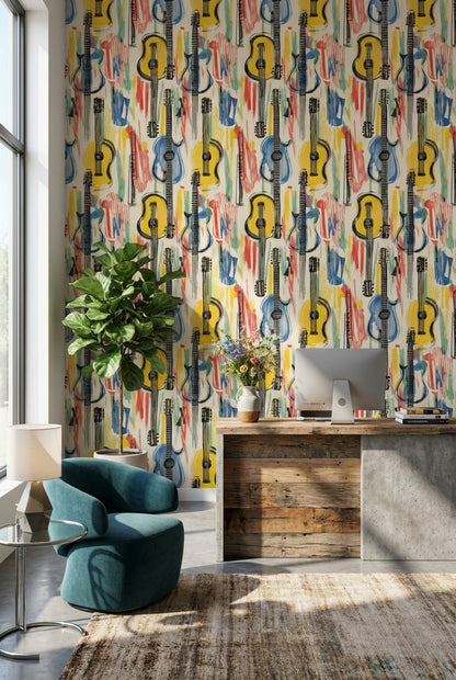 Vibrant Multicolor Guitar Abstract Wallpaper