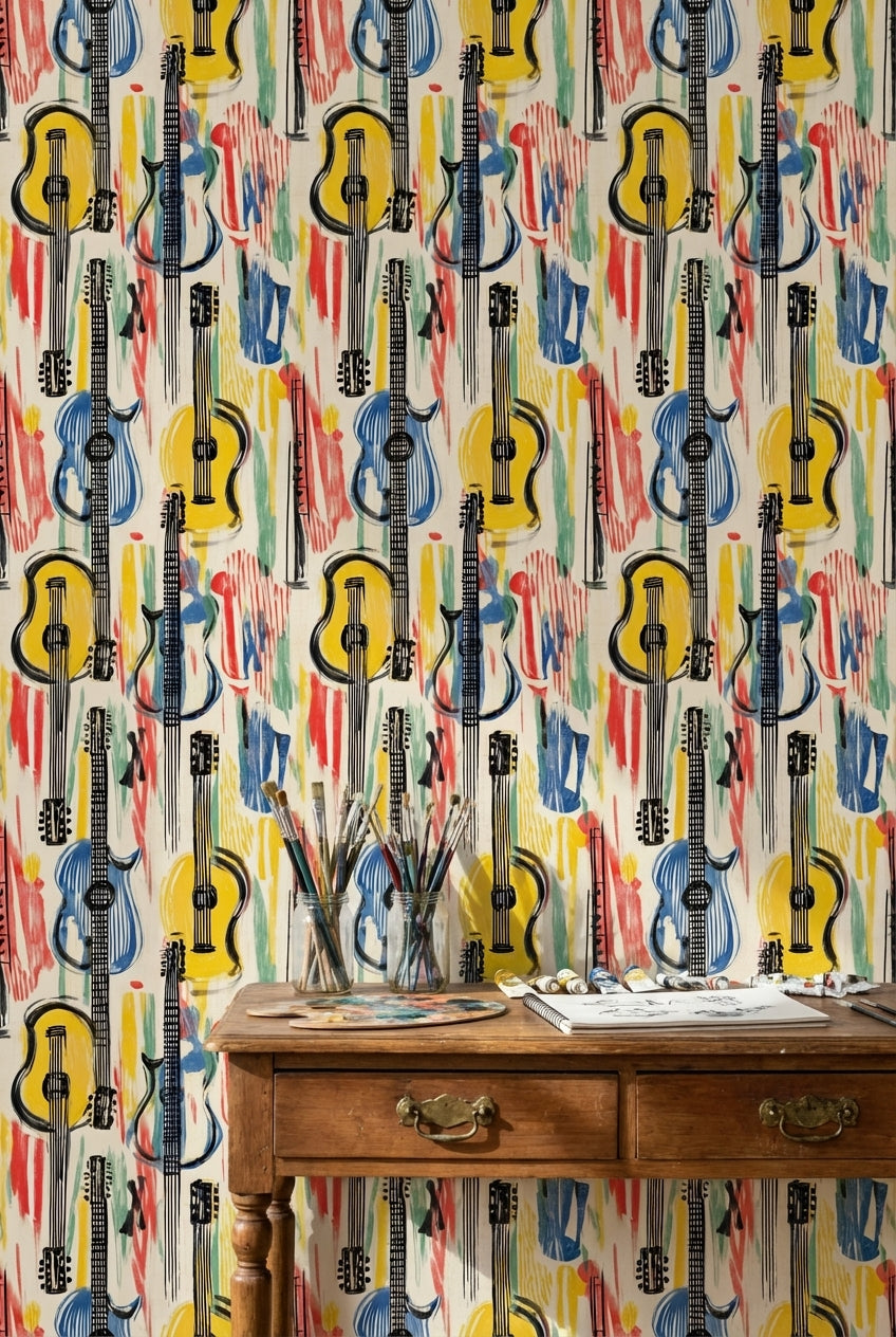 Vibrant Multicolor Guitar Abstract Wallpaper