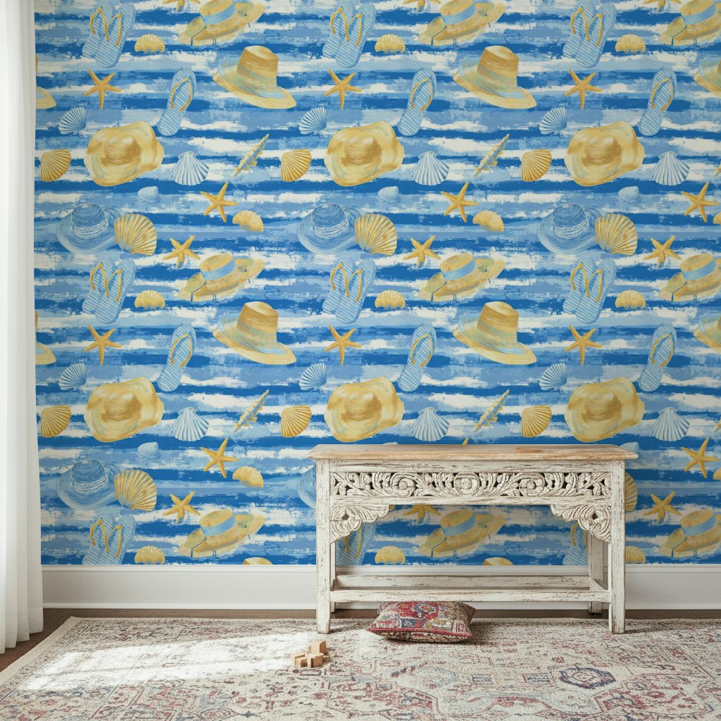 Bright Blue Coastal Accessories Wallpaper