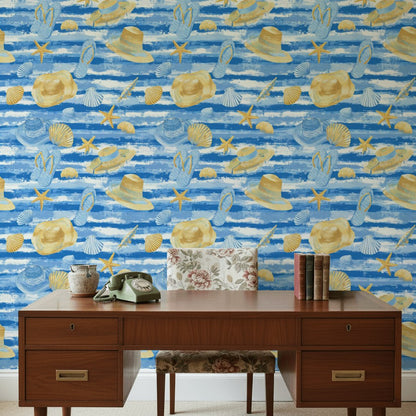 Bright Blue Coastal Accessories Wallpaper