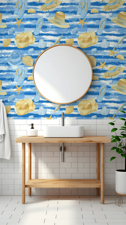 Bright Blue Coastal Accessories Wallpaper