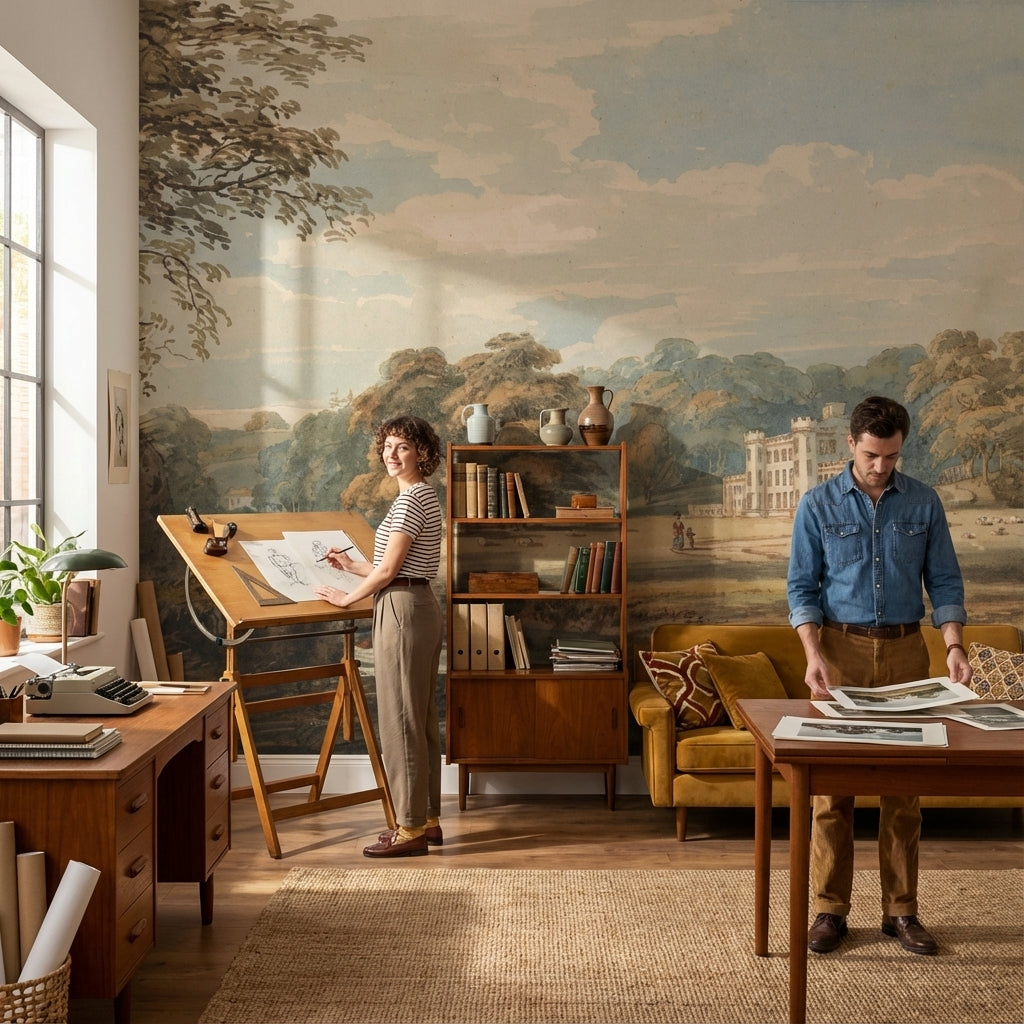 Landscape Wallpaper Vintage Serene Wall Mural