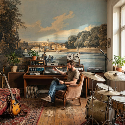 Vintage Landscape Wallpaper River Bridge Wall Mural