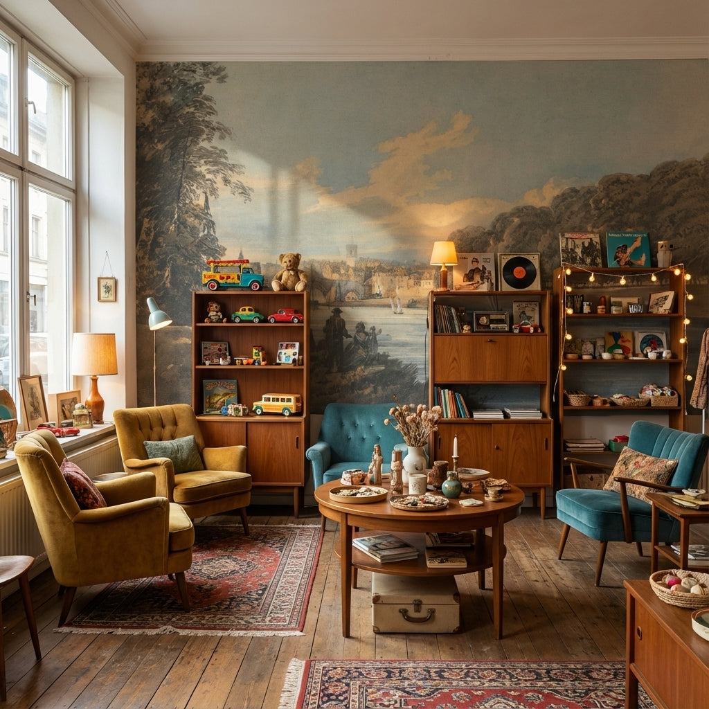 Vintage Landscape Wallpaper River Bridge Wall Mural