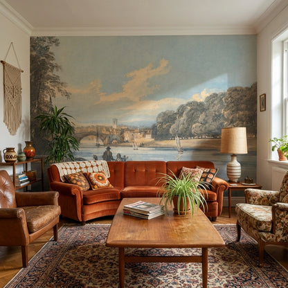 Vintage Landscape Wallpaper River Bridge Wall Mural