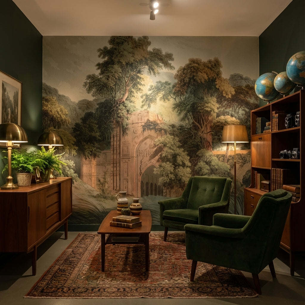 Shades Of Green Wallpaper Vintage Nature Wall Mural