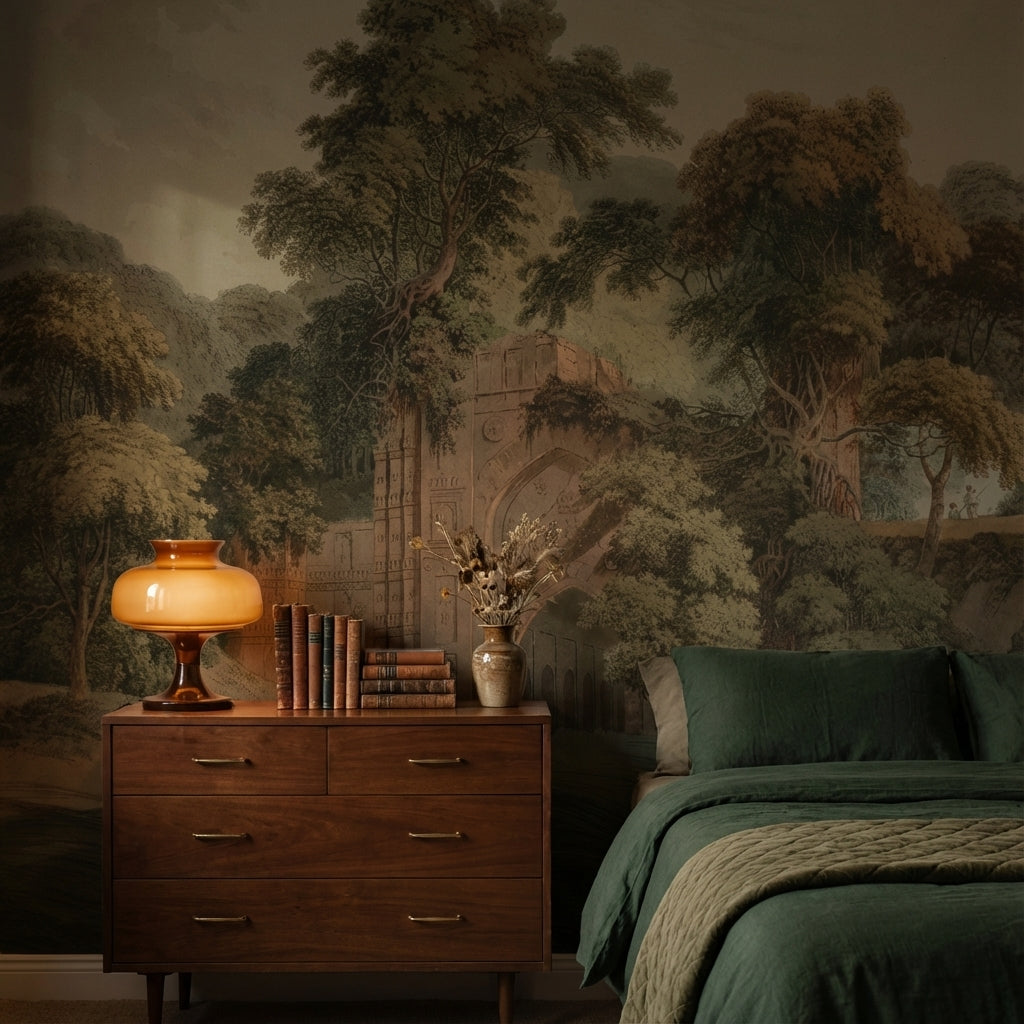 Shades Of Green Wallpaper Vintage Nature Wall Mural