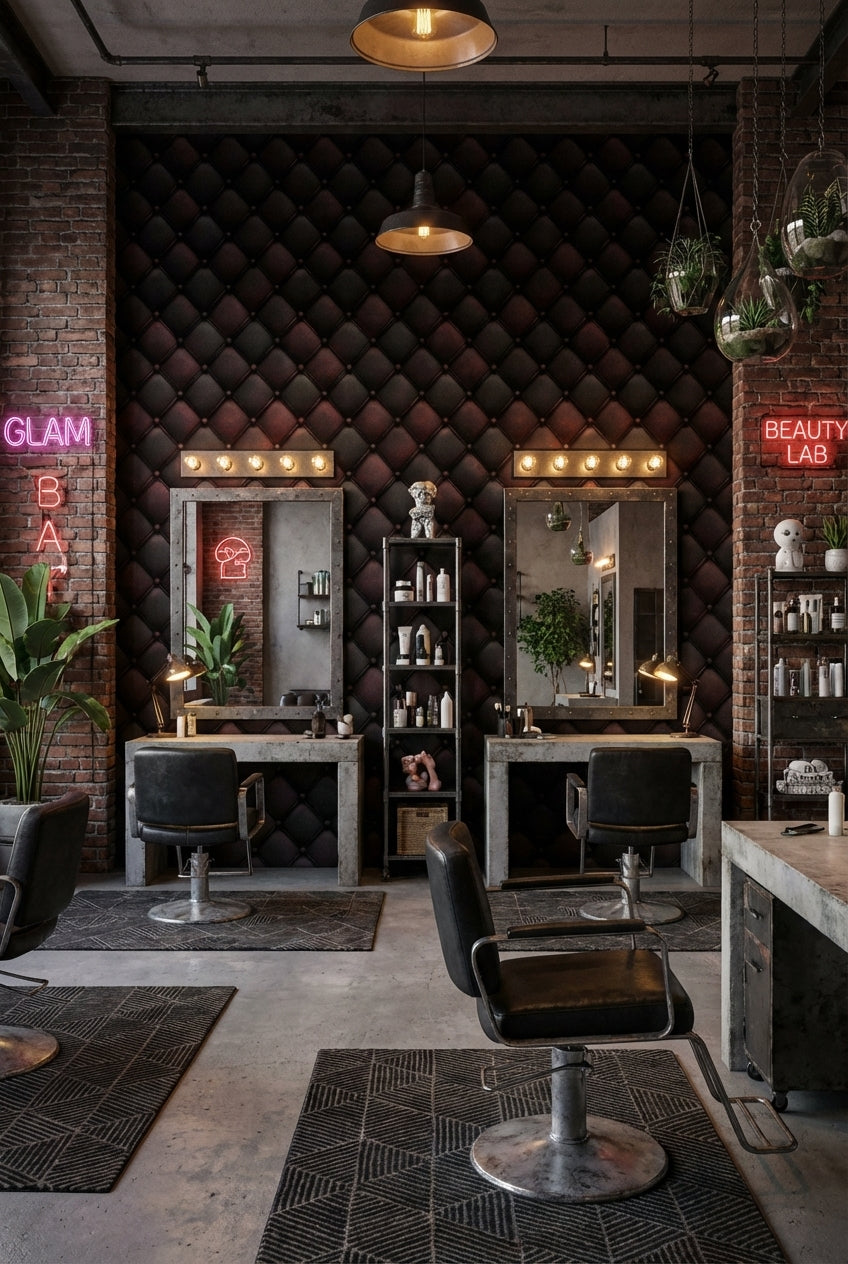 Dark Burgundy Quilted Leather 3D Effect Wallpaper