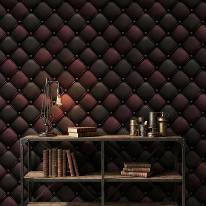 Dark Burgundy Quilted Leather 3D Effect Wallpaper
