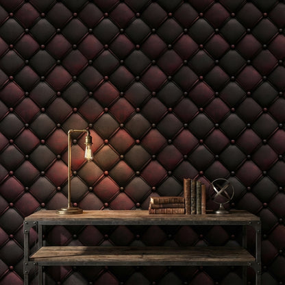 Dark Burgundy Quilted Leather 3D Effect Wallpaper