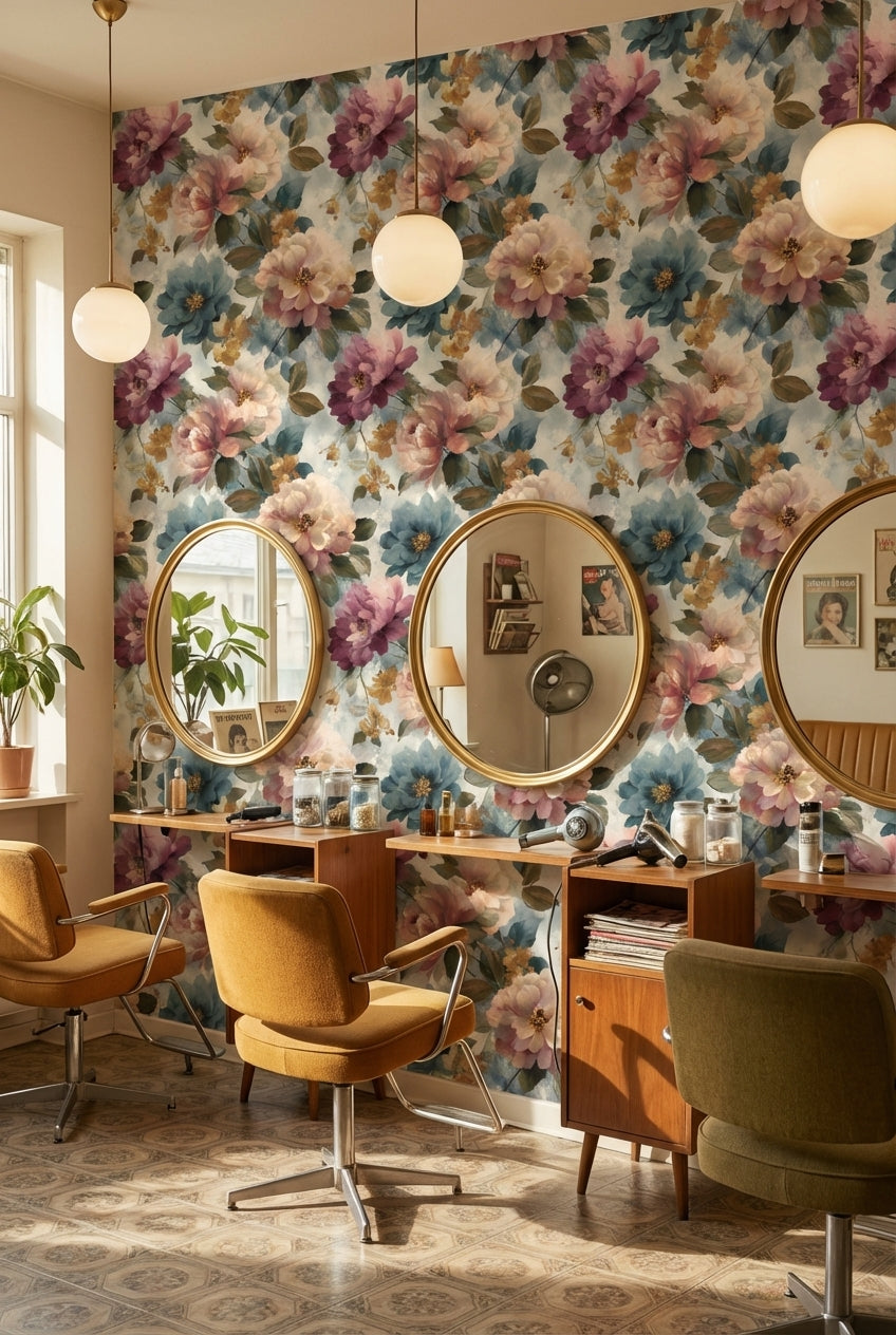 Cream Multicolor Large Floral Wallpaper