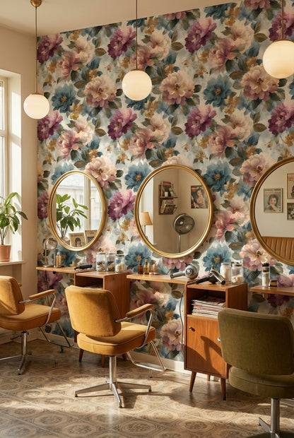 Cream Multicolor Large Floral Wallpaper