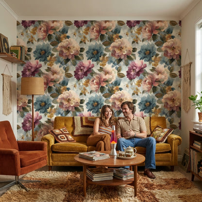 Cream Multicolor Large Floral Wallpaper