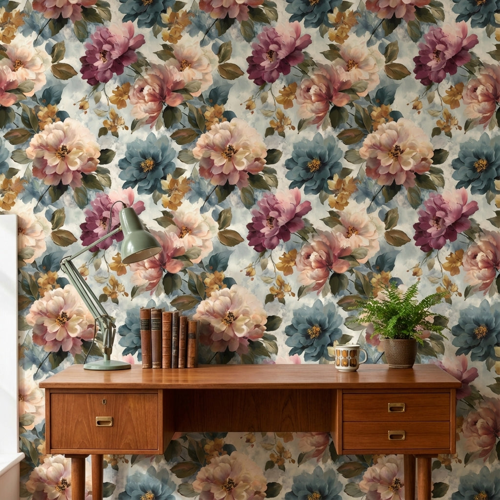 Cream Multicolor Large Floral Wallpaper