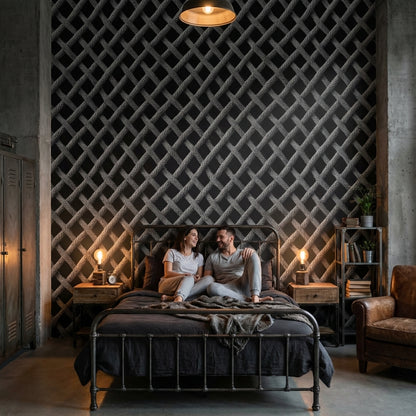 Charcoal Black Woven Textured Abstract Wallpaper