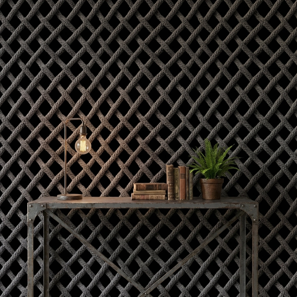 Charcoal Black Woven Textured Abstract Wallpaper
