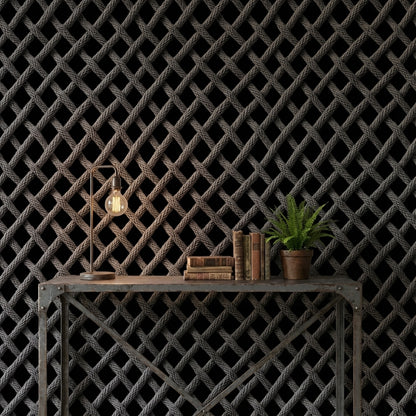 Charcoal Black Woven Textured Abstract Wallpaper