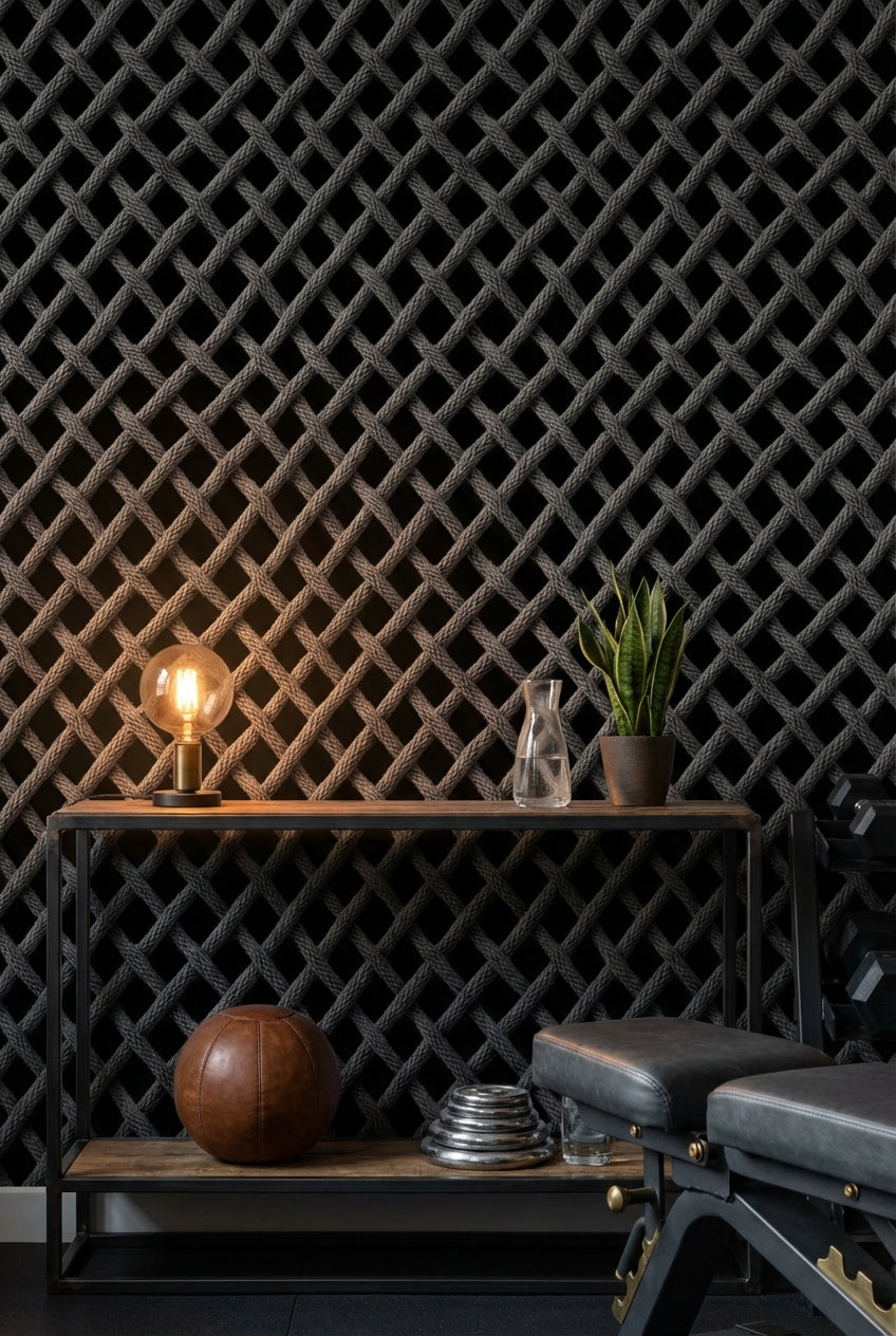 Charcoal Black Woven Textured Abstract Wallpaper