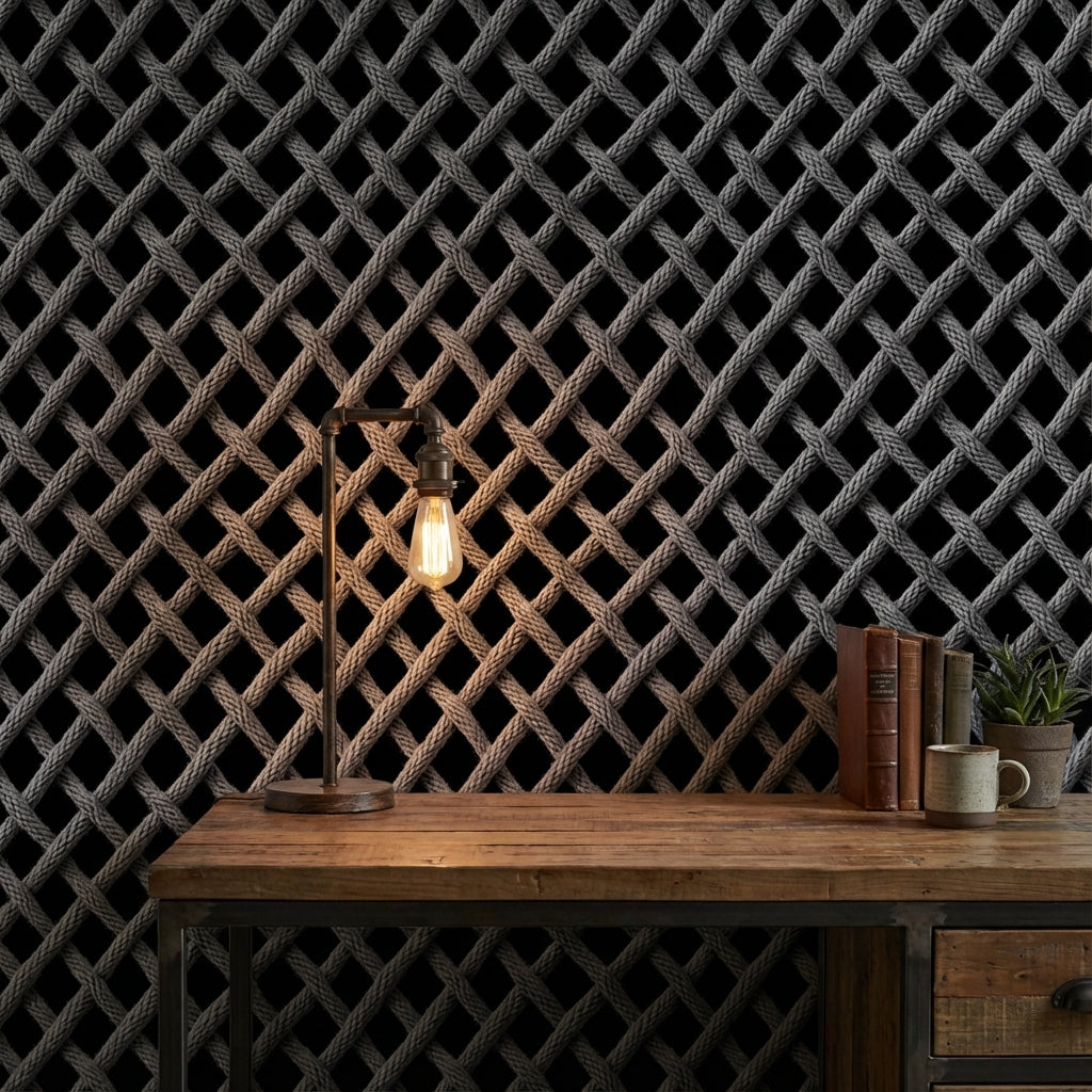 Charcoal Black Woven Textured Abstract Wallpaper