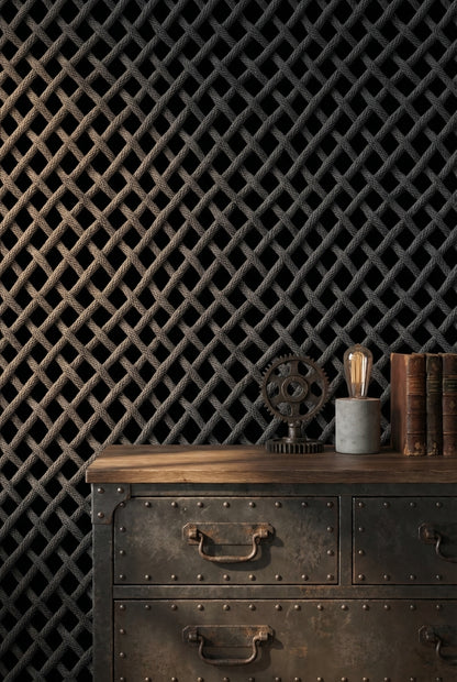 Charcoal Black Woven Textured Abstract Wallpaper