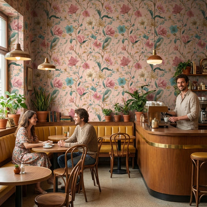 Blush Pink Vintage Wildflower Pattern Wallpaper