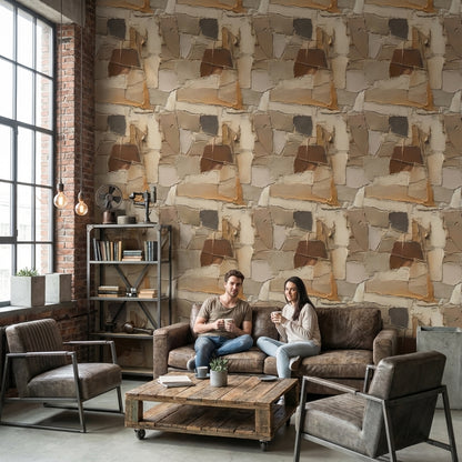 Textured Earthy Brown Abstract Stone Wallpaper
