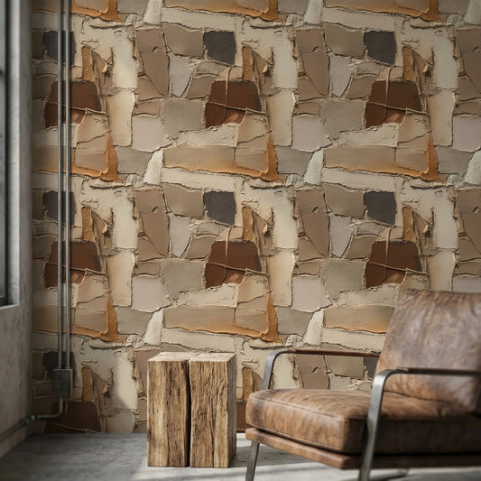 Textured Earthy Brown Abstract Stone Wallpaper