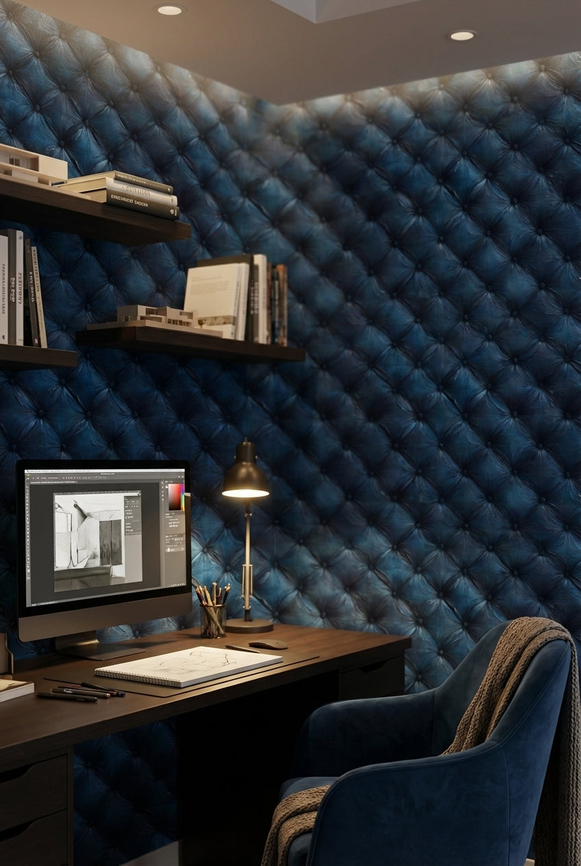 Navy Blue Quilted Leather Texture 3D Wallpaper