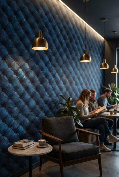 Navy Blue Quilted Leather Texture 3D Wallpaper