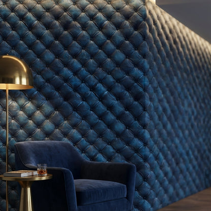 Navy Blue Quilted Leather Texture 3D Wallpaper