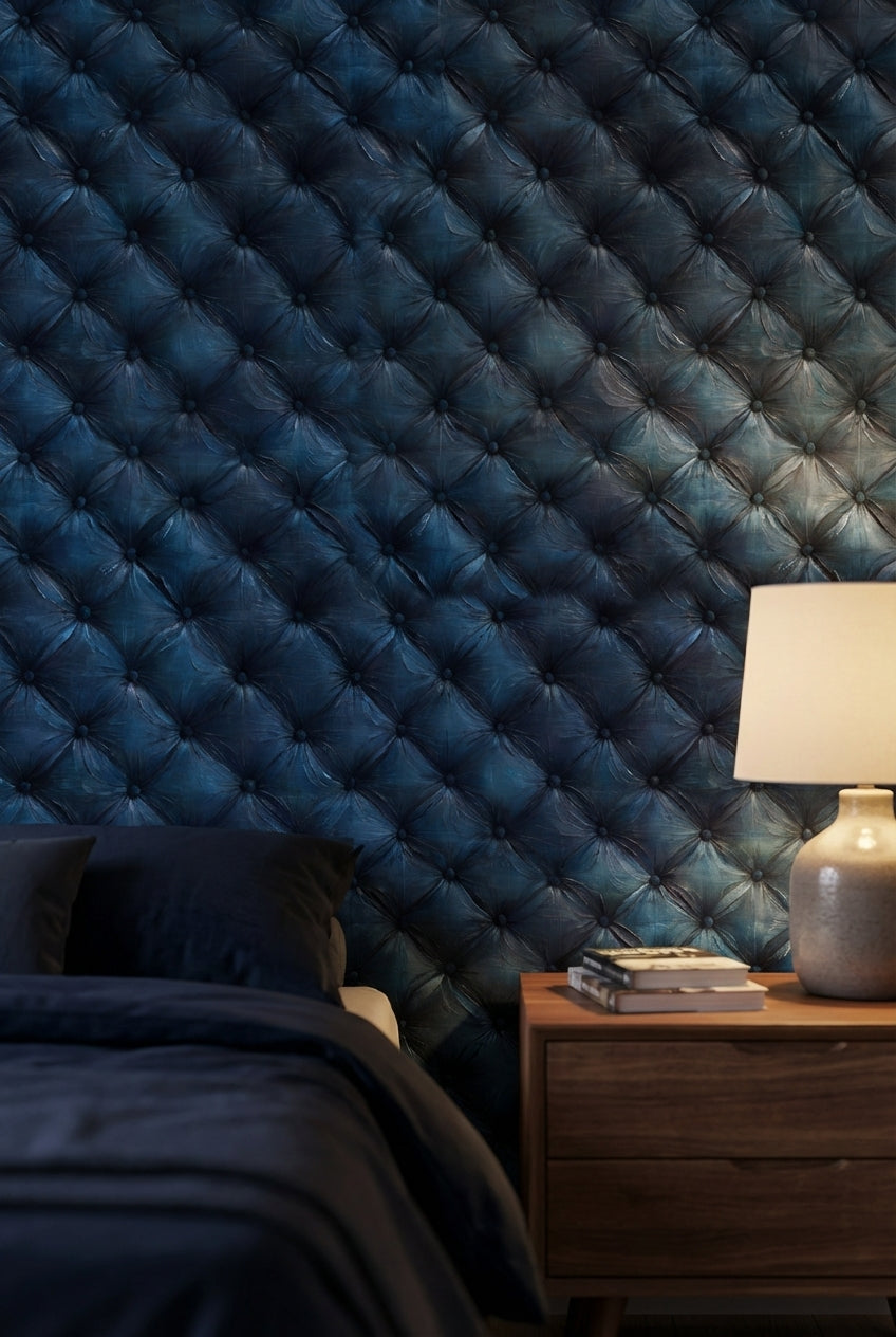 Navy Blue Quilted Leather Texture 3D Wallpaper