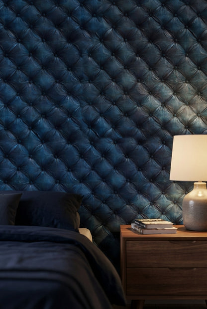 Navy Blue Quilted Leather Texture 3D Wallpaper