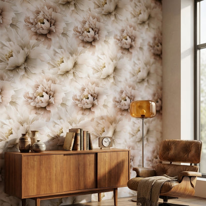 Cream and Beige Oversized Peony Floral Wallpaper