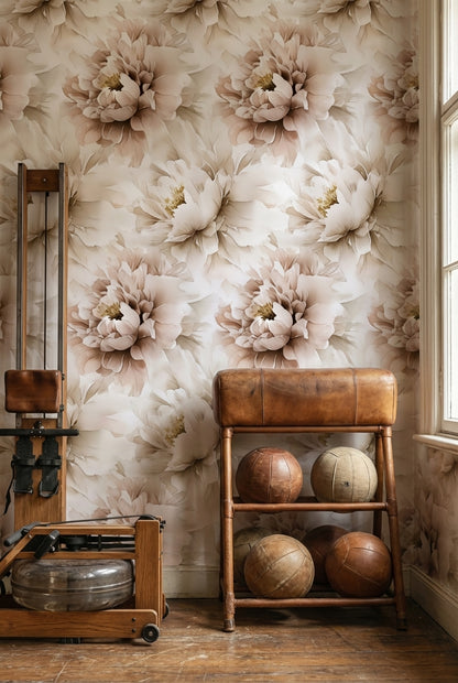 Cream and Beige Oversized Peony Floral Wallpaper