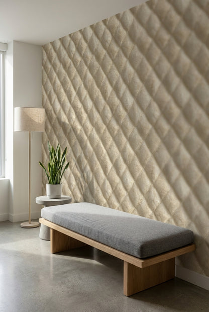 Beige Diamond Quilted Texture Wallpaper